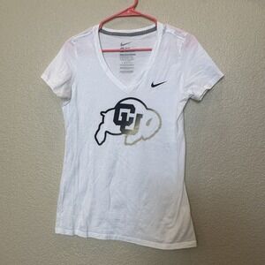 Nike University Of Colorado V Neck T-shirt Buffalo White Black Gold Women Large